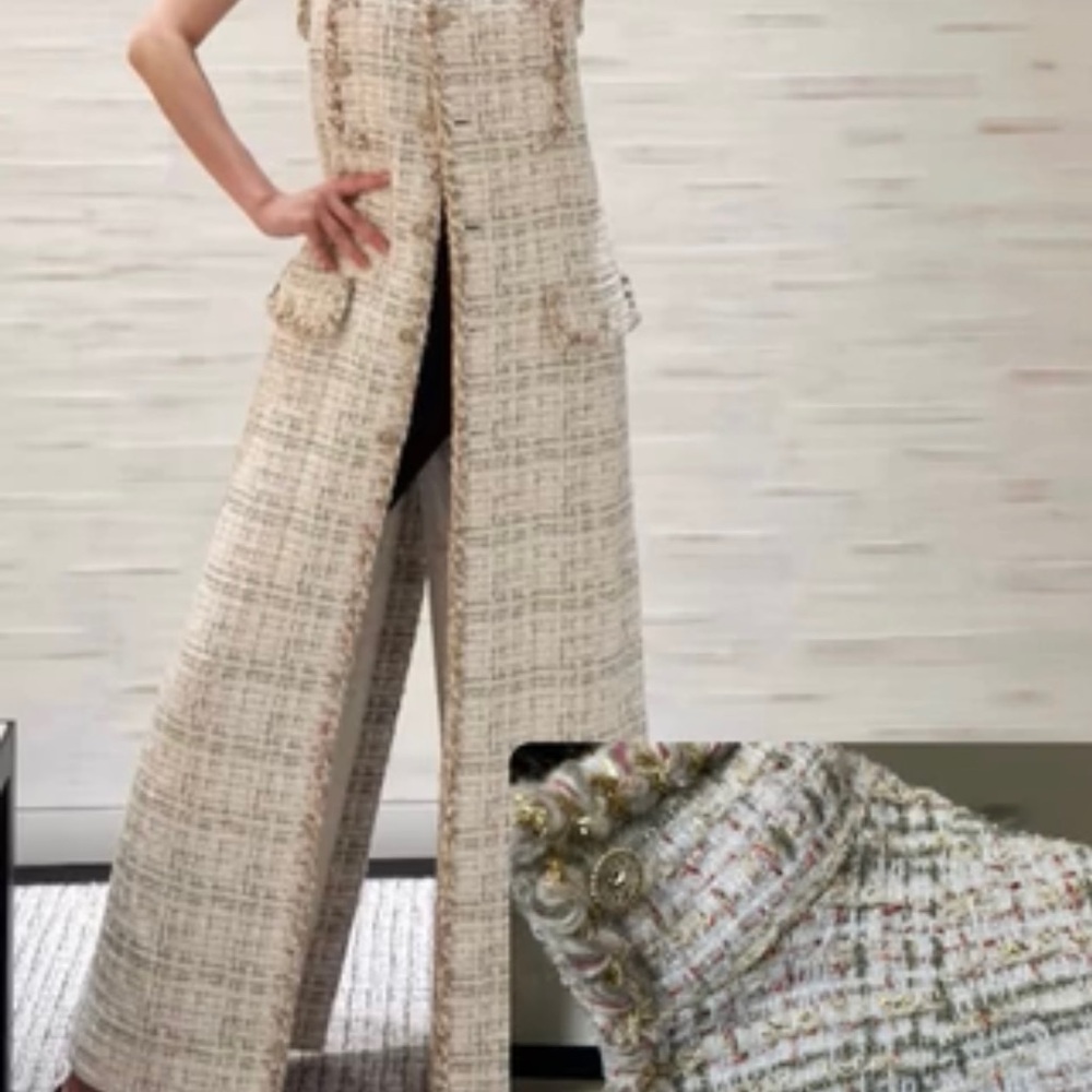 Elegant Cream Tweed Jumpsuit